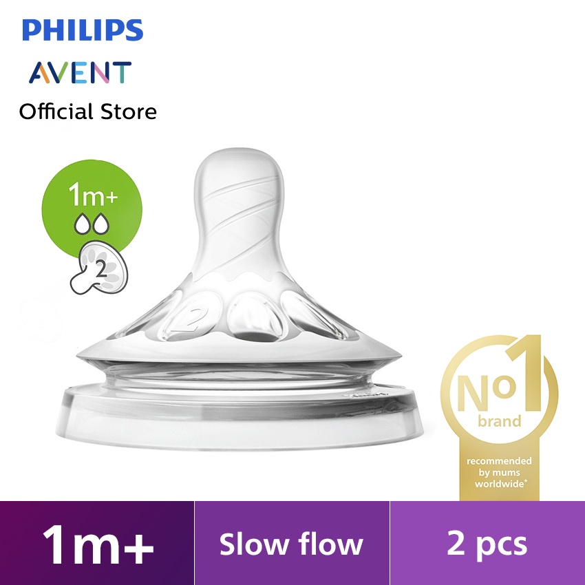 Philips Avent Teat Natural Slow Flow Dot Botol Bayi  1M+ 2 Pcs SCF652/23