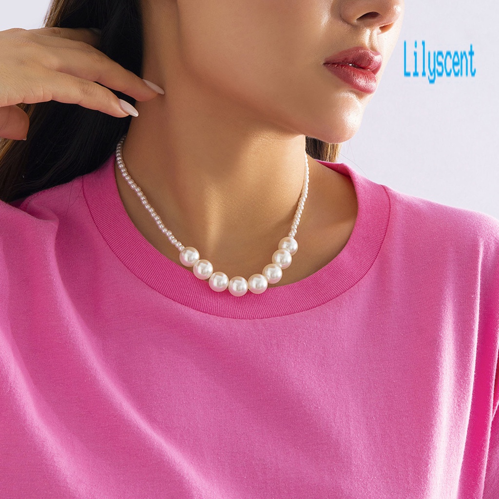 Kalung Choker Bahan Stainless Steel Aksen Mutiara Imitasi Untuk Wanita