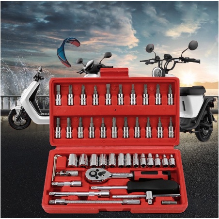 Kunci SOK 46 PC Set Socket (1/4 ) Full Lengkap Socket Tool Kit Pas Ring l motor mobil model populer