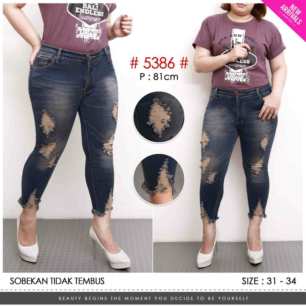 Celana Jeans Sobek tidak Tembus Fashion Wanita Morgan Celana Jeans Sobek tidak Tembus Fashion Wanita Morgan