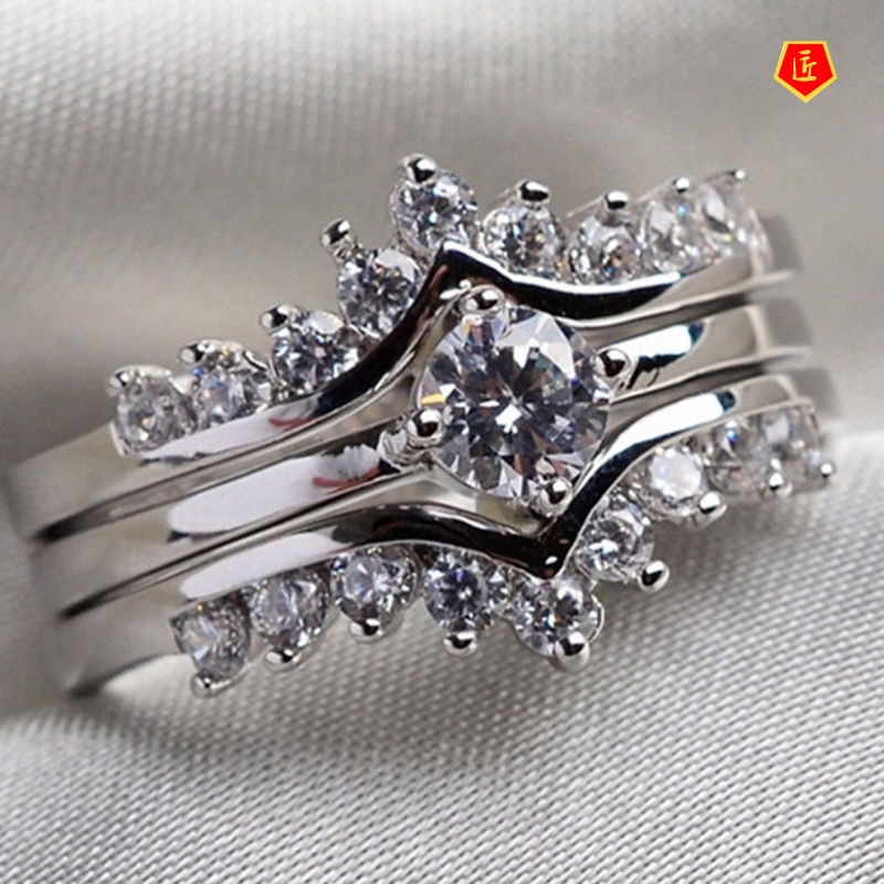 [Ready Stock]Creative Three-Layer Diamond-Studded Ring Fashion Luxury