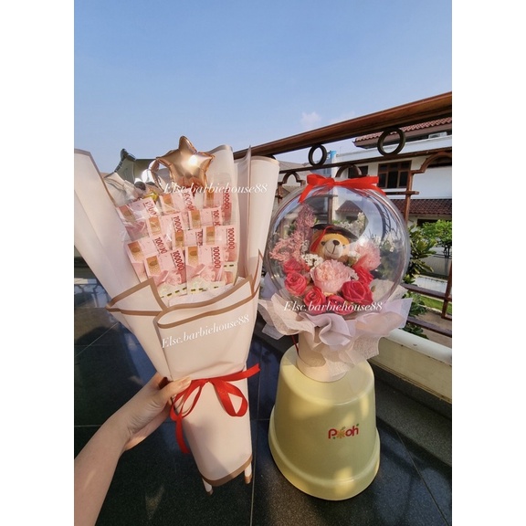BLOOM BOX BALON BUKET / BUNGA DALAM BALON / BUKET WISUDA / BUKET UANG