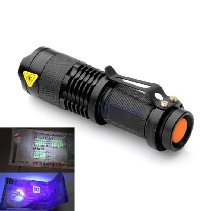 Senter LED 395nm UV + Baterai + Charger + Box Pocketman P1 - Hitam