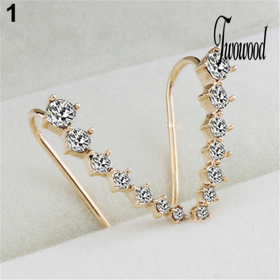 Anting Stud Kait Aksen Berlian Imitasi Bahan Zirkon Untuk Wanita