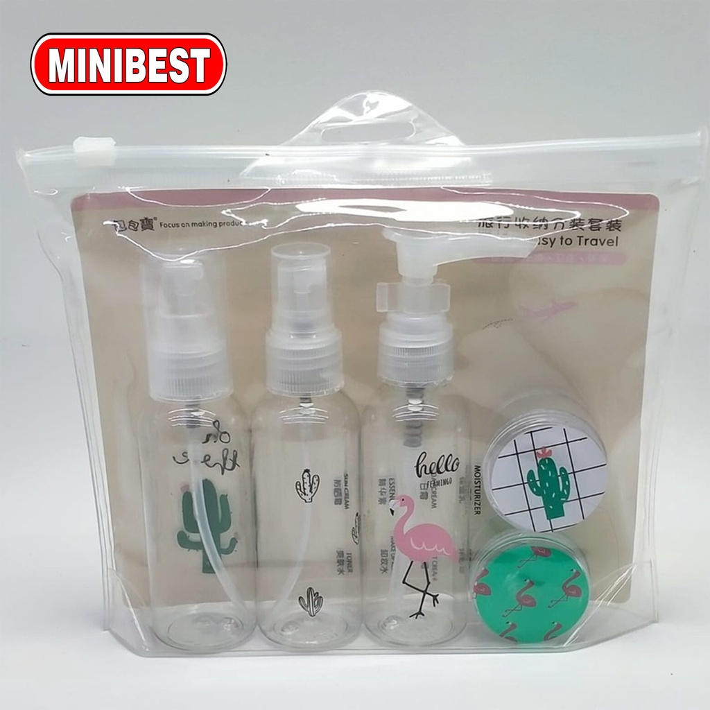 7in1 Travel Toiletries Kit 7 In 1 Set Isi 7 Botol Plastik Kosong / Kosmetik Spray Mini Kecil K310