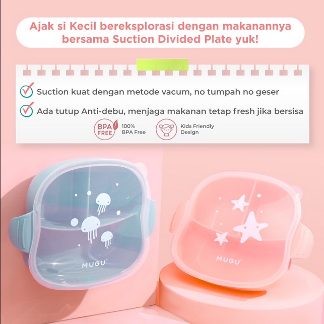 MAK303 MUGU SUCTION DIVIDED PLATE PIRING MAKAN ANAK SEKAT ANTI TUMPAH DENGAN SEDOTAN