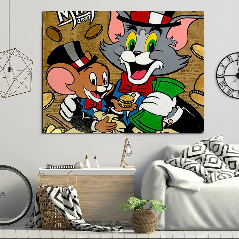 

Mr Monopolyingly Art Street Graffiti Mimo Canvas Painting Scrooge Mickey Mouse Poster Wall HD