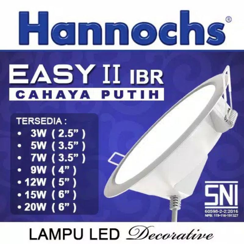 Lampu LED Downlight / Lampu Ceiling Plafon Hannochs Easy Cool Daylight IBR 3W/5W/7W/9W/12W/20W