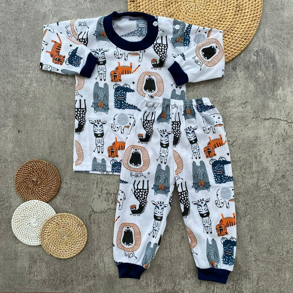 Setelan Baju Bayi Piyama Bayi Lengan Panjang Kancing Pundak Motif Jungle Land Usia 3-12 Bulan Anababy