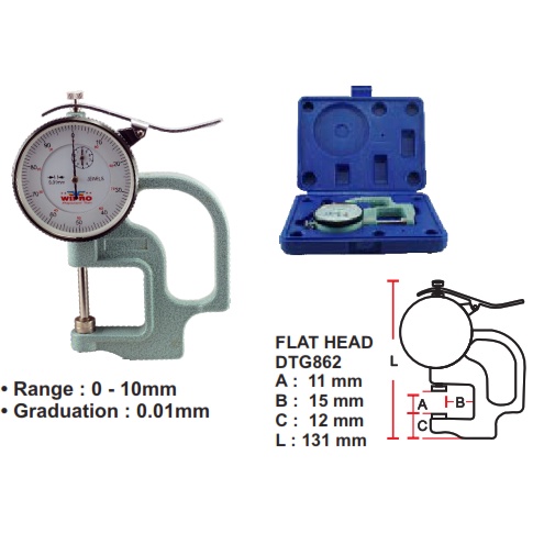 Dial Thickness Gauges Range 0-10mm WIPRO DTG-862 / Pengukur Ketebalan Pipe Pipa WIPRO DTG862