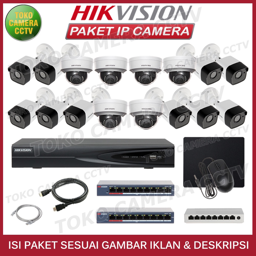 PAKET CCTV IP CAMERA HIKVISION 2MP 16 CHANNEL 16 KAMERA