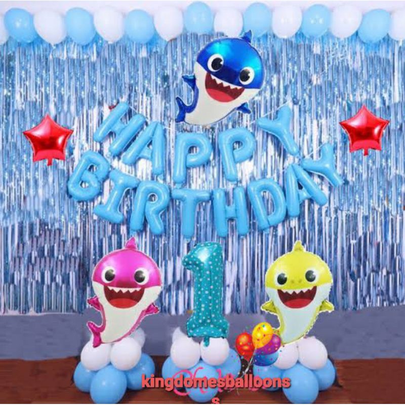 Set Dekorasi Baby Shark /Dekorasi Ulang Tahun | Blue | Pink