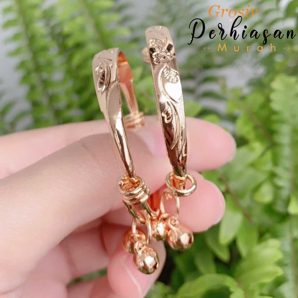 2Pcs Gelang Xuping Gold Gelang Tangan Anak Bayi Model Kerincing GA05