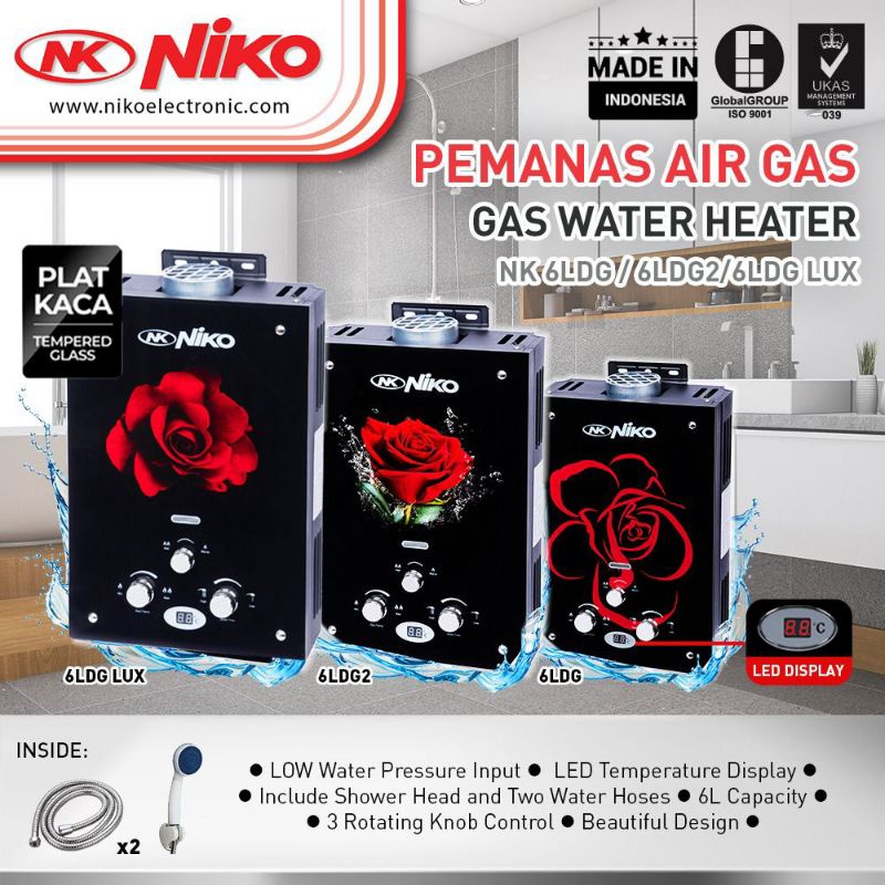 WATER HEATER NIKO LED KACA GAS 6LDG/6LDG2/LDGLUX