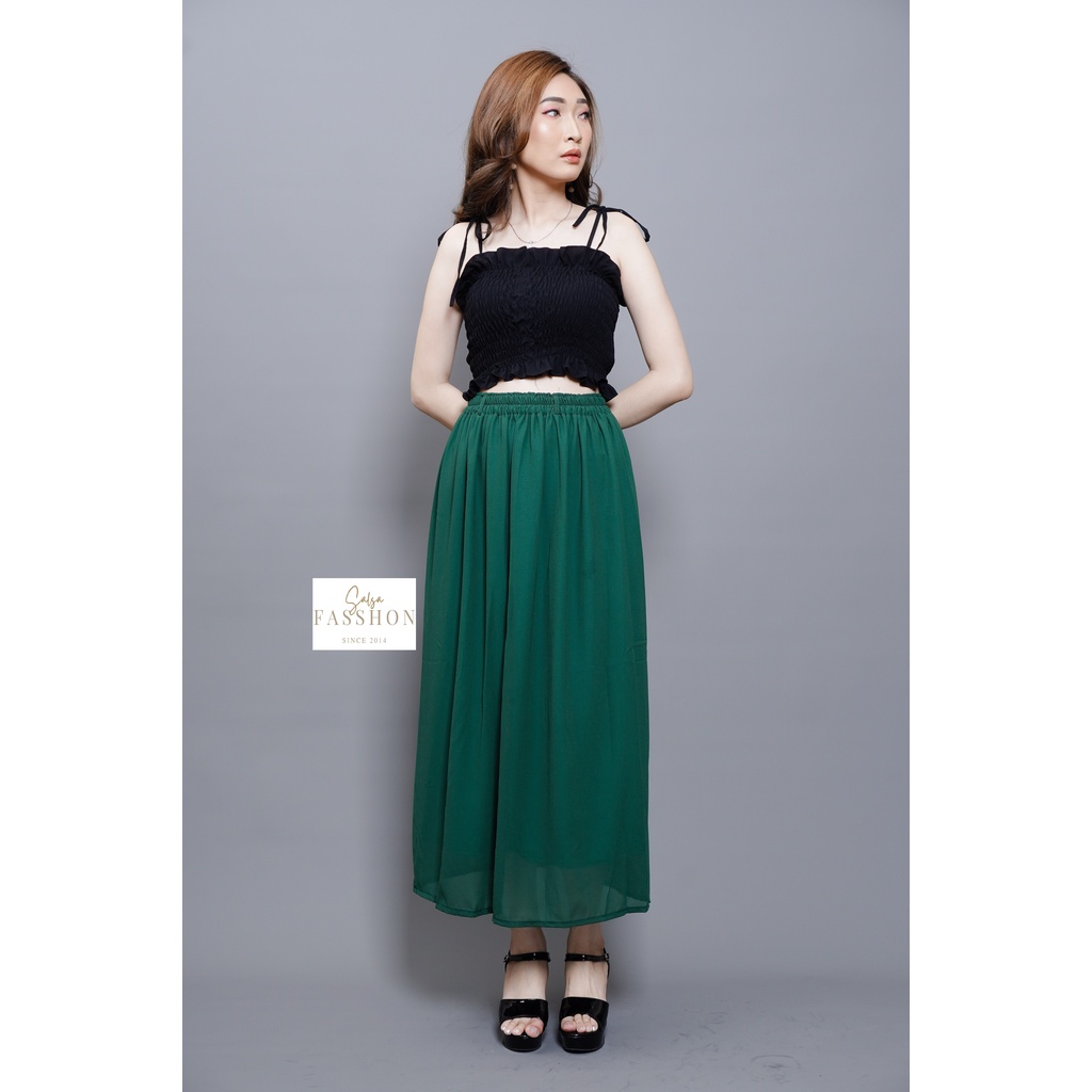 Rok Siffon Wanita Dewasa Hitam Polos Umbrella Skrit A Line Klok Bawah Lebar Allsize Bb 75Kg