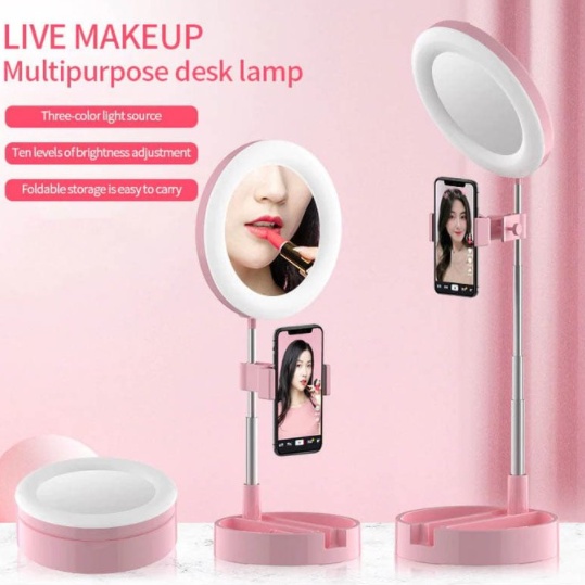 READY (COD) CERMIN LIPAT RIAS LED RING LIGHT PORTABLE MAKE UP MIRROR LAMPU RINGLIGHT SELFIE LAMPU LED