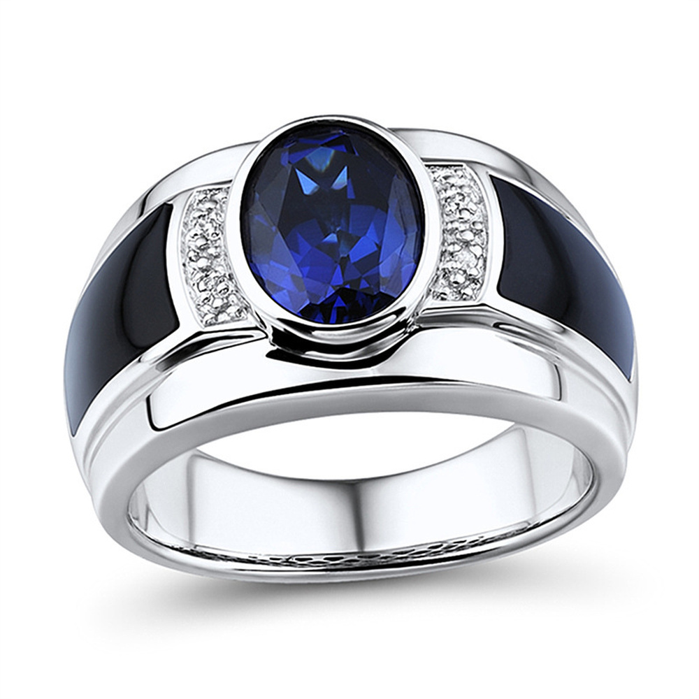 Tanzanite Safir Hitam Onyx S925 Perak Pria Wanita Perhiasan Fashion Kristal Biru Berlian Platinum Cincin Silver Rings