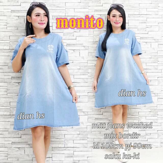 MODIS!! MONITO DRESS MATT JEANS WASH MIX BORDIR