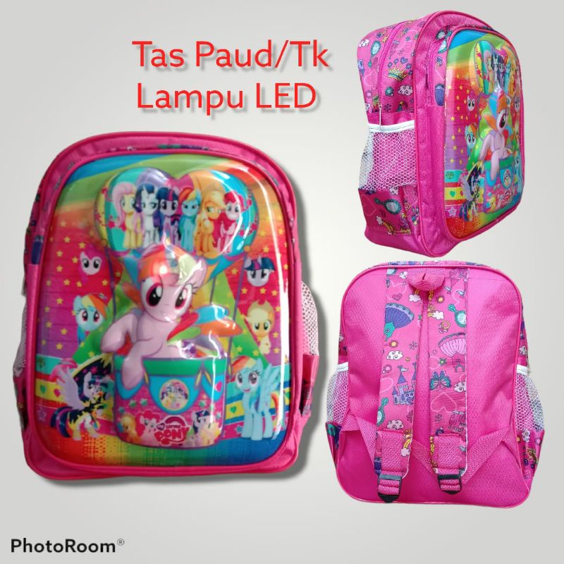 rangsel anak paud/tk tas sekolah perempuan lampu Led nyala kuda ponny