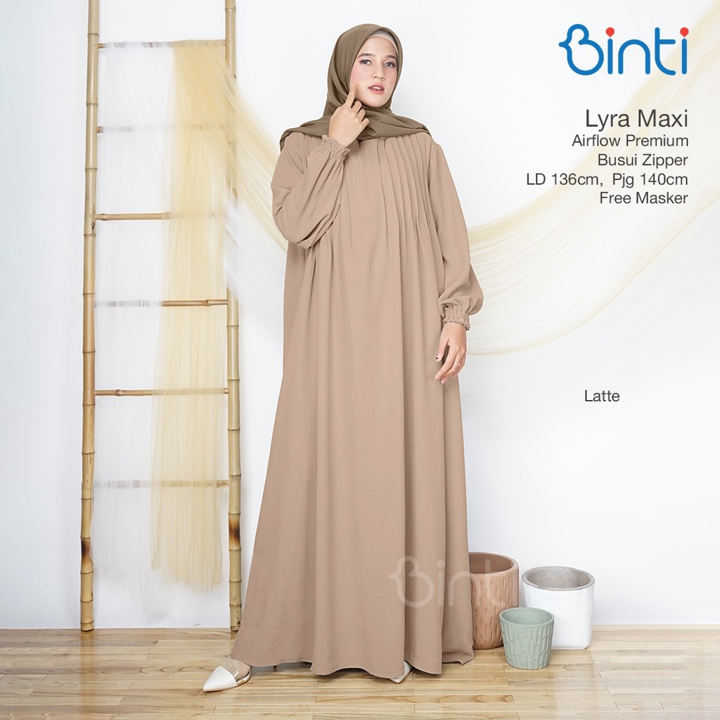 Baju Gamis Crinkle Airflow Premium LYRA Maxi Gamis Polos Jumbo Ld 130 136 Busui Friendly By BINTI