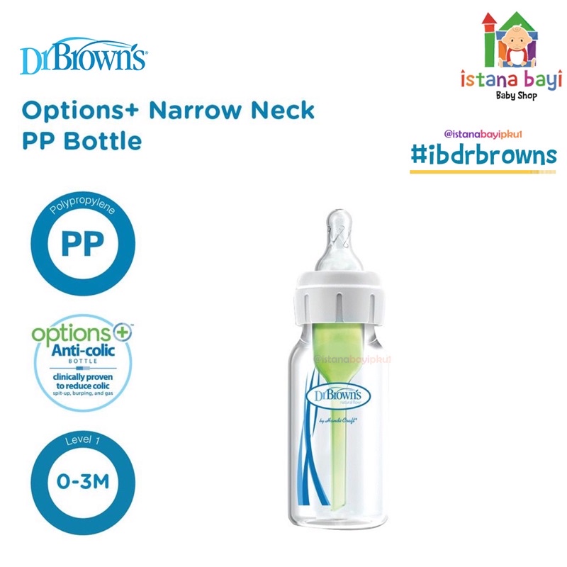 Dr.Brown's 4oz/120 ml PP Narrow Neck Options+ 1 Pack / Botol Susu SB41005