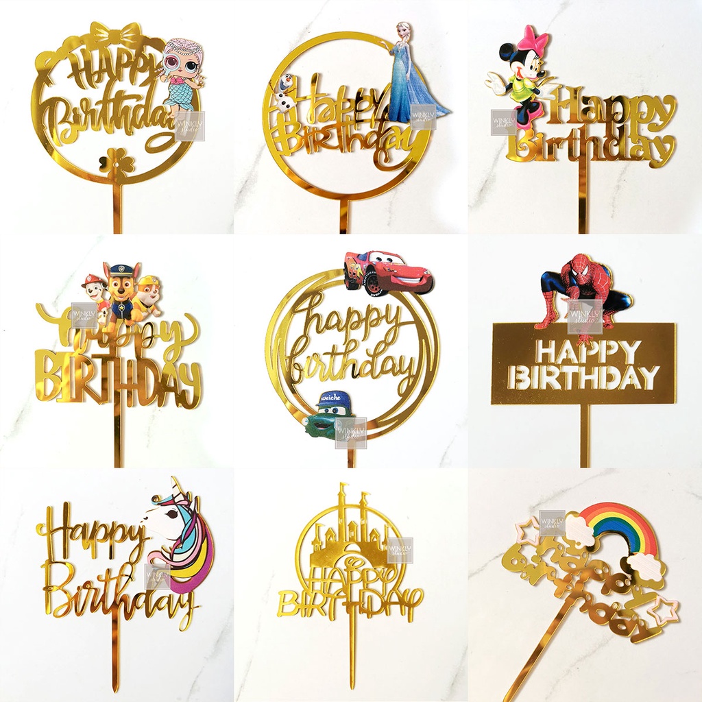 Acrylic Cake Topper Happy Birthday / Toper Kue Tart Ultah KARAKTER Frozen Minnie Mouse Paw Patrol