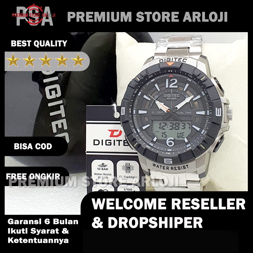 Grosiran Jam Tangan Pria Dg Original 5210CA Dual Time Tali Rantai Tanggal Aktif Free Box Ori &amp; Baterai Cadangan (BISACOD)