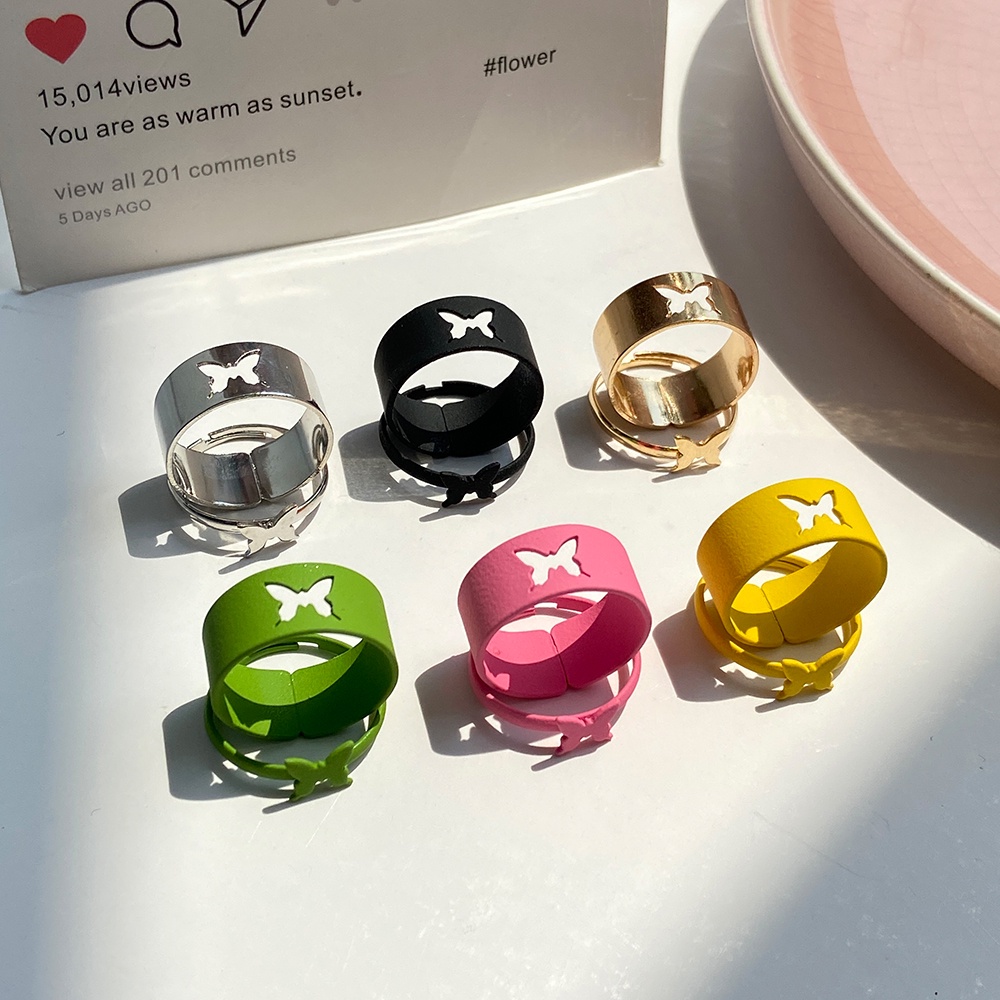 12pcs / Set Cincin Desain Butterfly Bintang Bulan Dan Huruf Warna-Warni Untuk Wanita