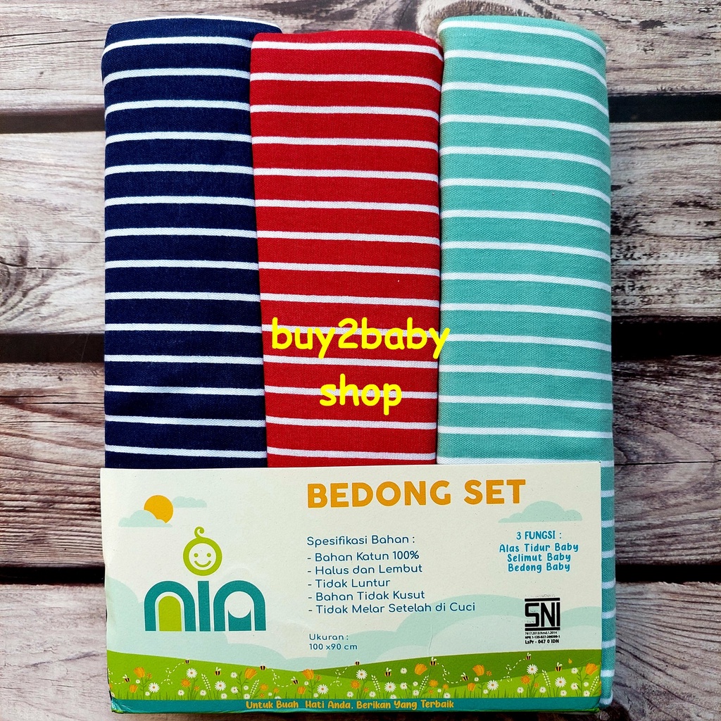 Bedong bayi bahan premium halus lembut 3 warna motif salur NIA kemasan baru isi 3 PCS