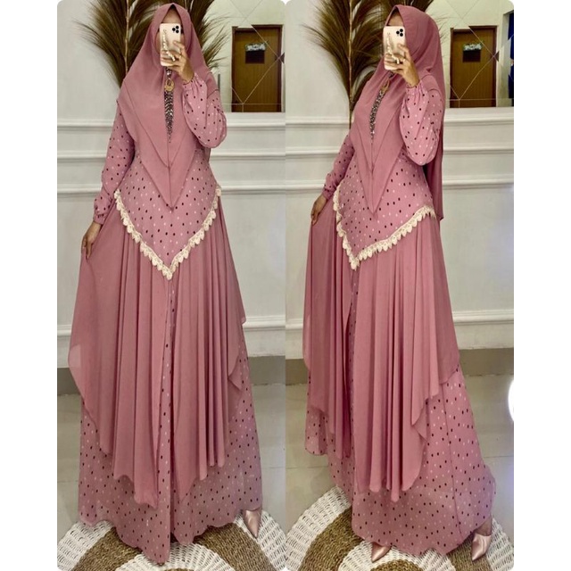 GAMIS SYARI POLKA / FULL CERUTY /  GROSIR TANGAN PERTAMA TERMURAH