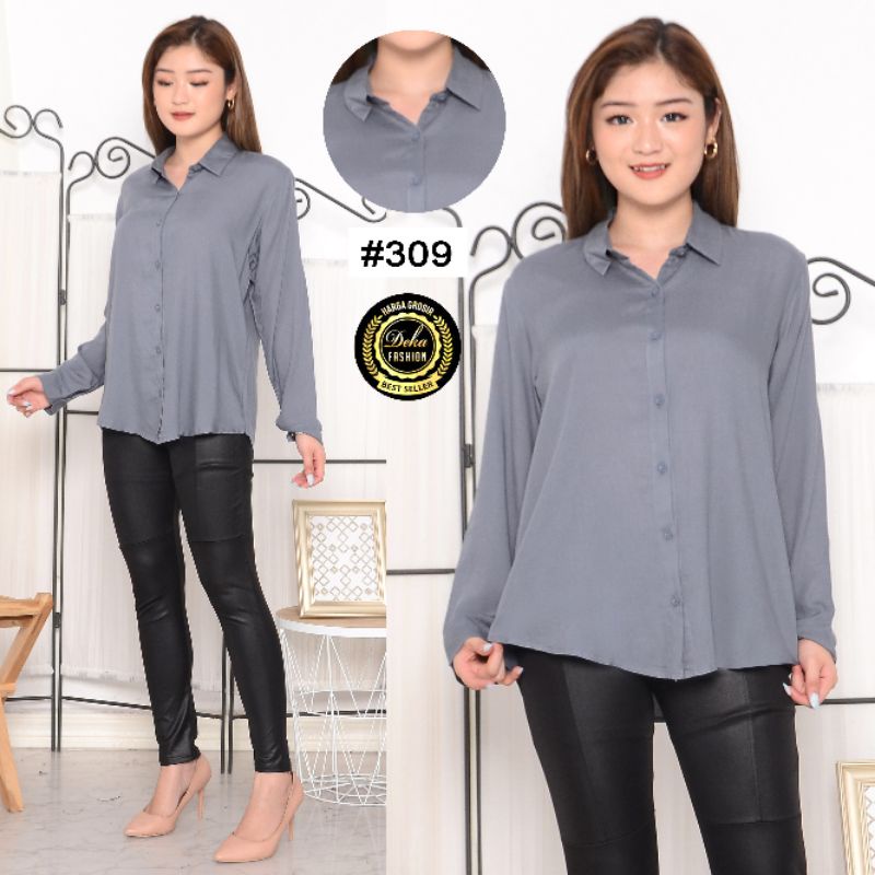 KEMEJA POLOS.KEMEJA BASIC RAYON --309-Abu gelap