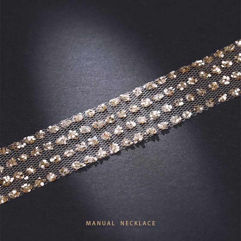 Strap Leher Sexy Bahan Sequin Warna Gold / Silver untuk Wanita