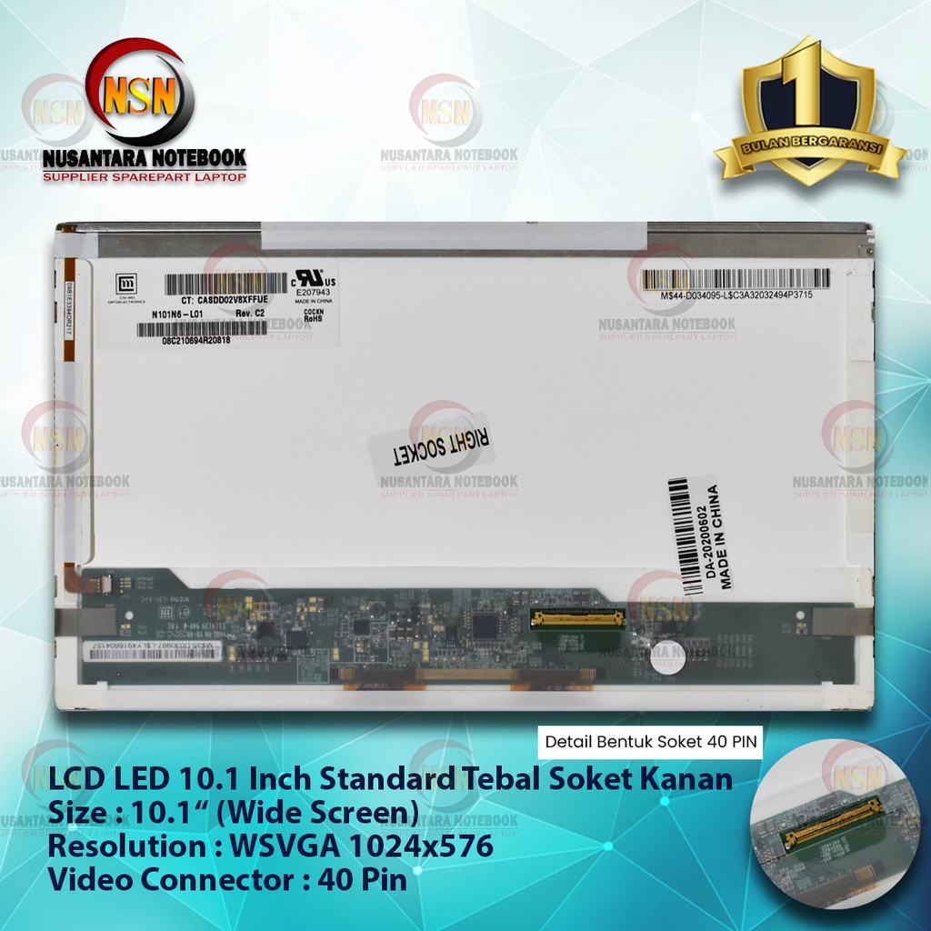 LCD LED 10.1 Inch Standard Tebal Soket Kanan 40Pin