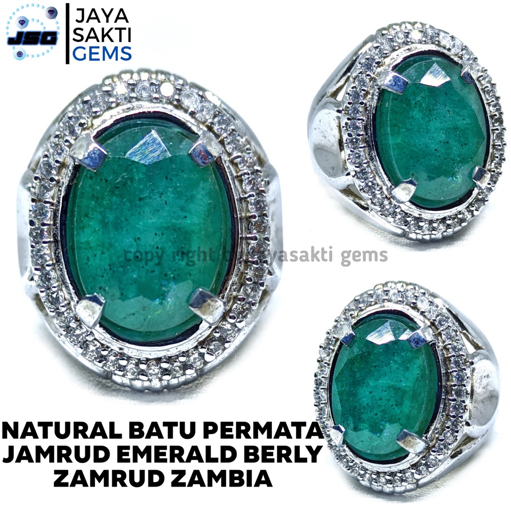 Natural Batu Permata Emerald Berly Zamrud Colombia Ring Alpaka EBZC05