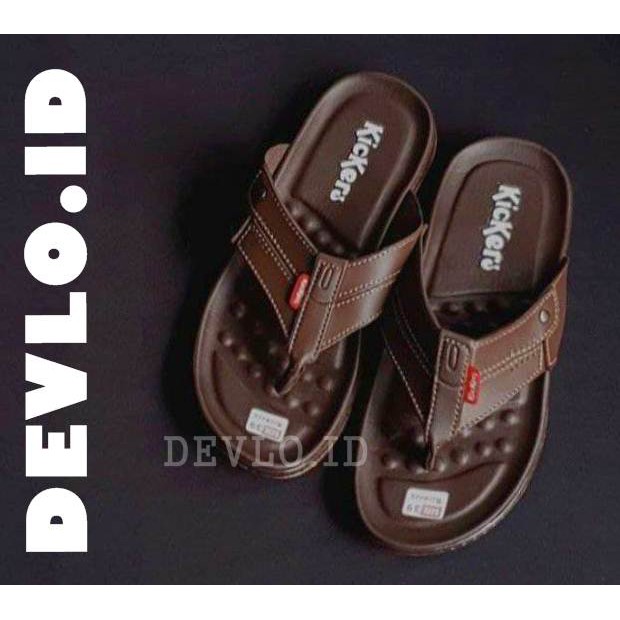 Sandal Kulit Pria casual Japit Kickers Size 39 - 40 Premium Quality (Jepit KOMBINASI - POLOS)