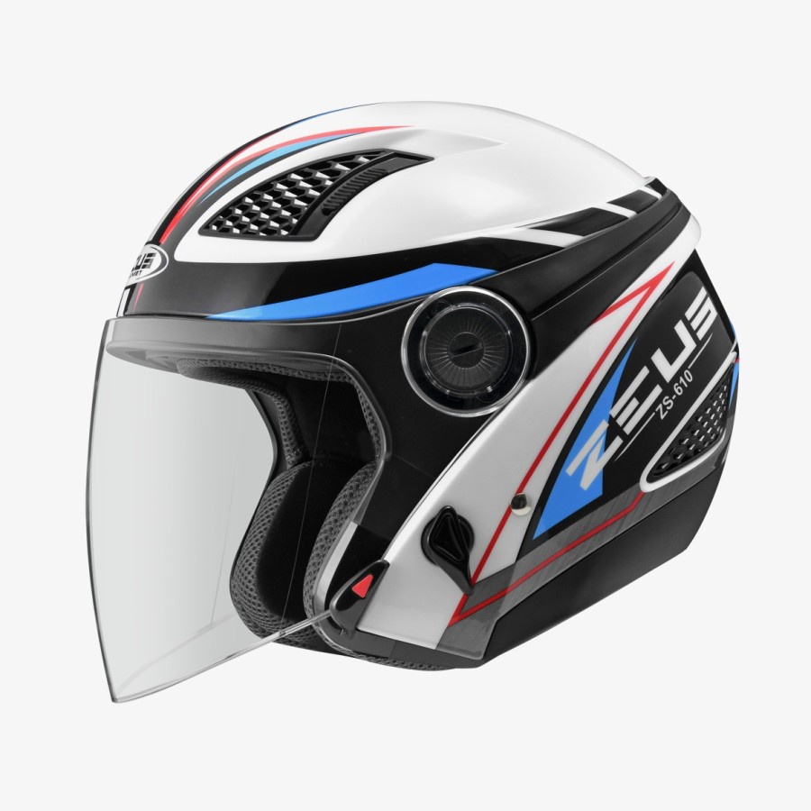 Zeus ZS610 O27 WHITE BLACK BLUE DOUBLE VISOR