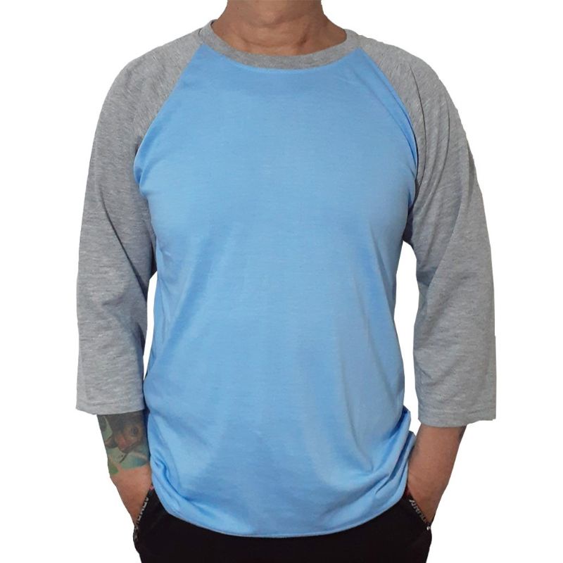 kaos raglan pria wanita 3/4 - biru laut tangan misty