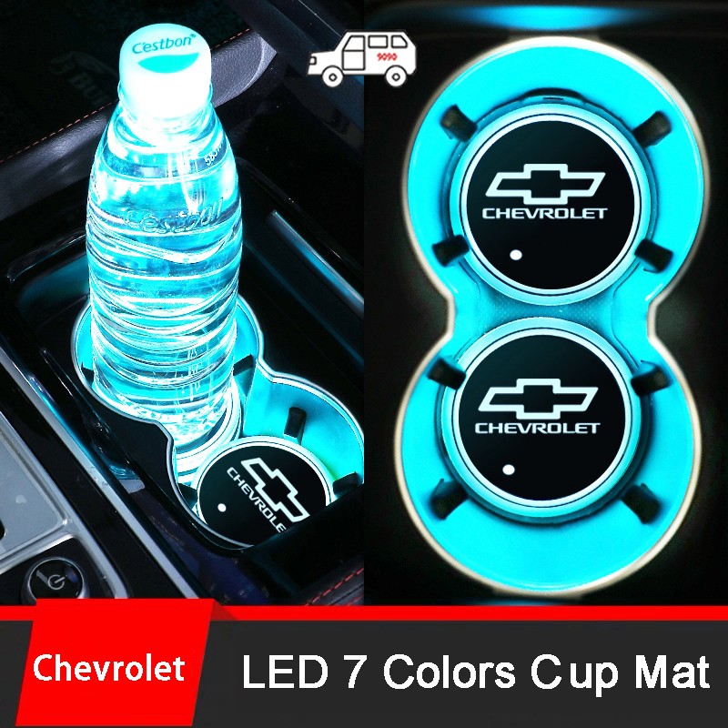 2pcs Tatakan Botol Air Minum 7 Warna Dengan Lampu LED Anti slip Tahan Air Untuk Chevrolet Cruze Aveo Silverado Malibu