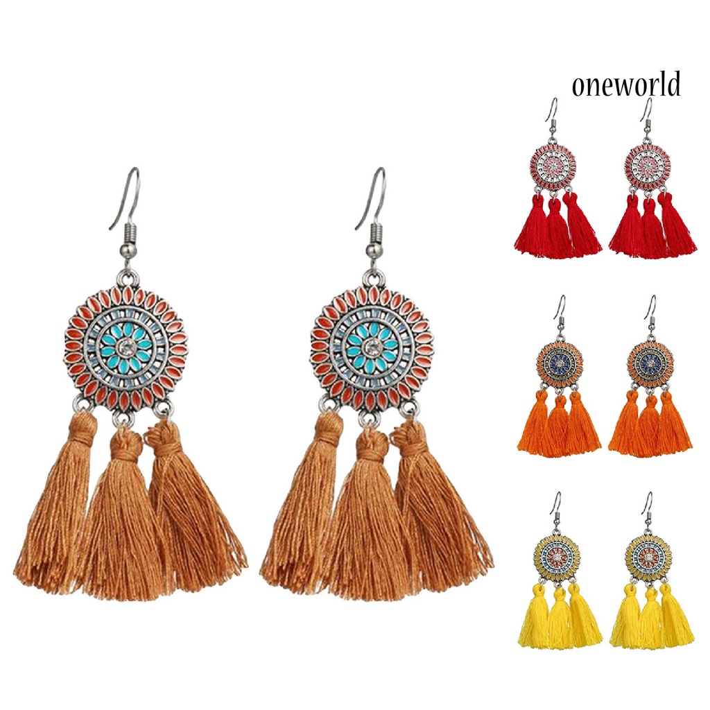 OW@ Earrings Bohemian Charming Look Alloy Sunflower Tassel Dangle Jewelry Earrings for Birthday