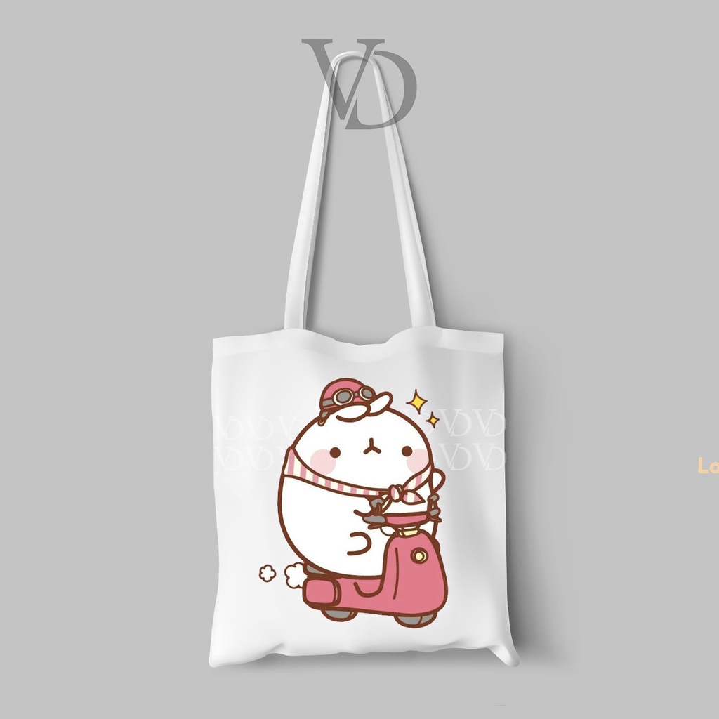 TOTE BAG BAHAN KANVAS MOTIF molang cute / korean TOTE BAG / TAS BELANJA korea