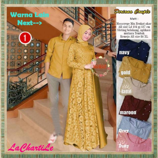 Couple Batik Kombinasi Brokat | Gamis Brokat Terbaru | Baju Couple Brokat Lengan Panjang Syari