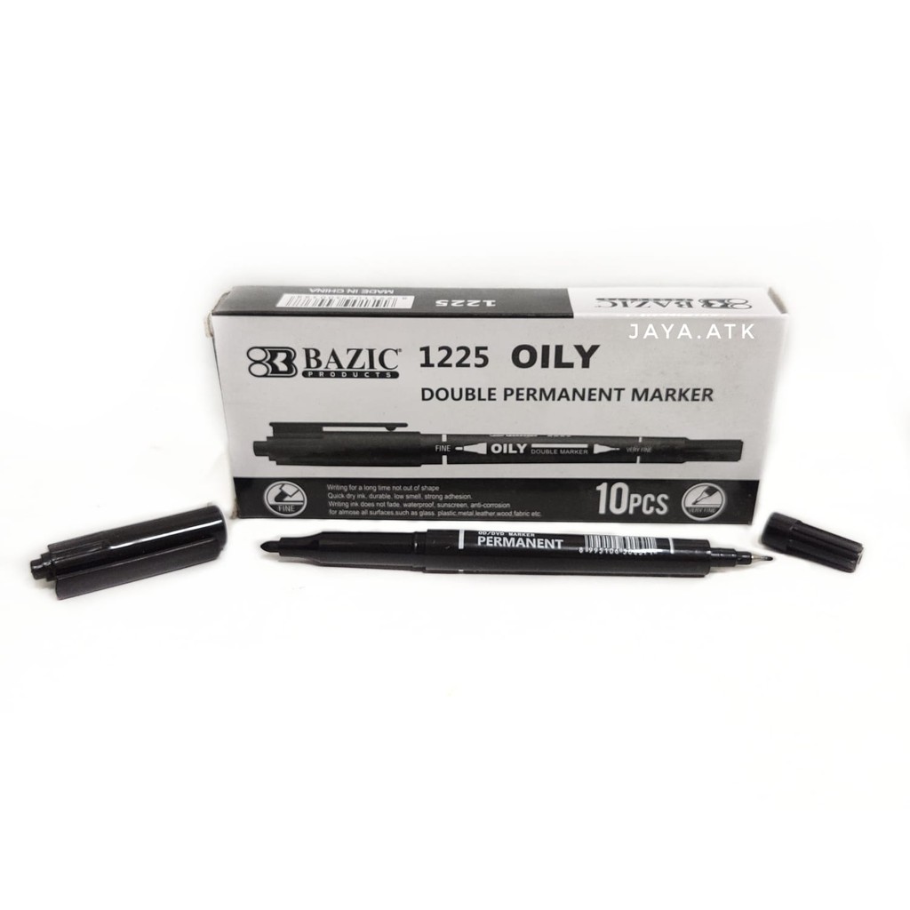 SPIDOL PEN OILY DOUBLE TWIN HEAD PERMANEN DUA UJUNG MARKER BAZIC 1225