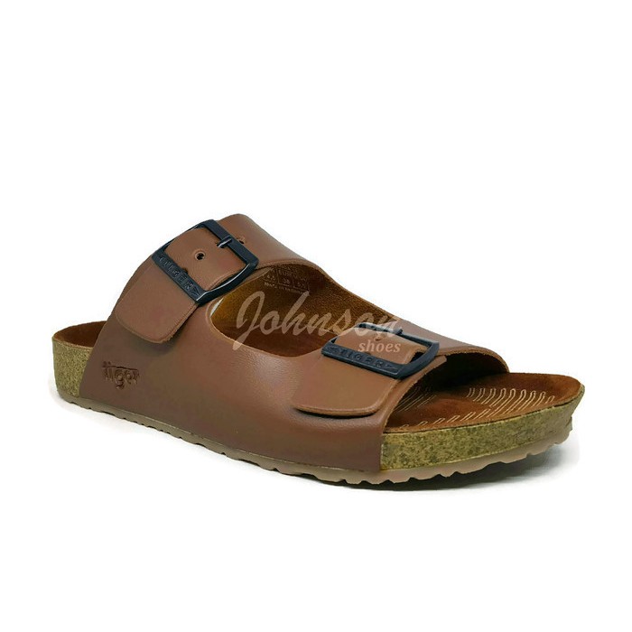 [ Johnson Shoes ] Sendal / Sandal Footbed Casual Kulit Pria TIGER - FLORIDA 16 Brown 100% ORIGINAL