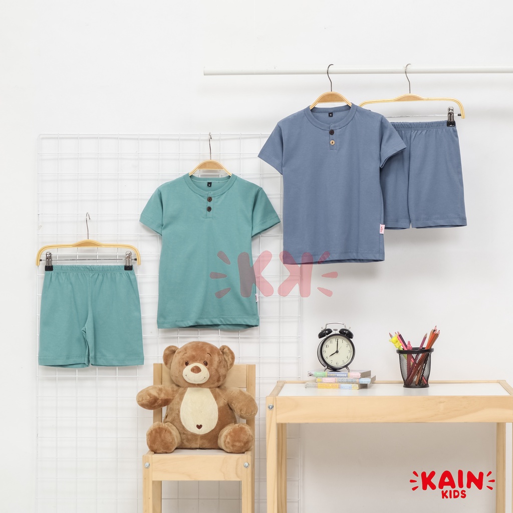 KainKids Setelan Kaos Henley Anak &amp; Celana Pendek 1-7Y | Set Henley Button Tee Short Pants PK