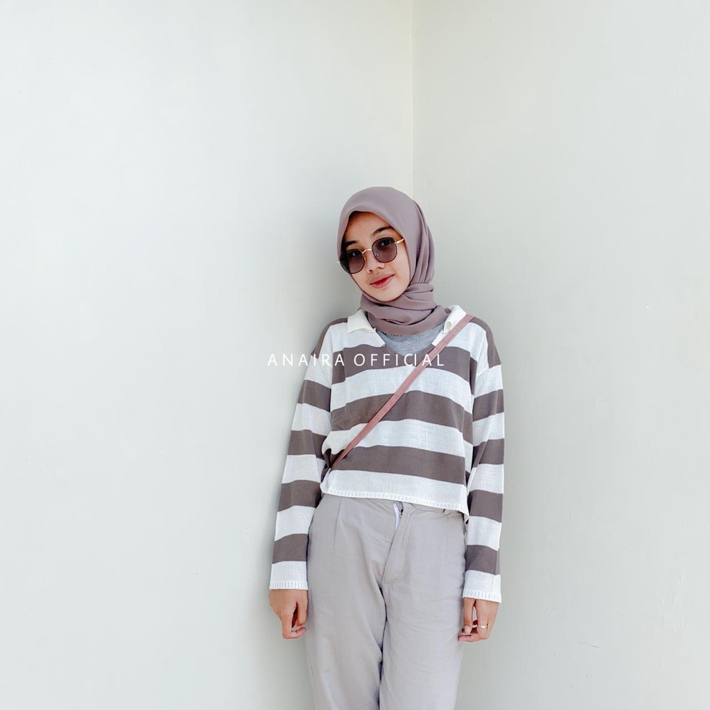 LICIA KNIT RAJUT CROP TOP BAJU ATASAN WANITA CROP RAJUT WANITA RAJUT STIPE