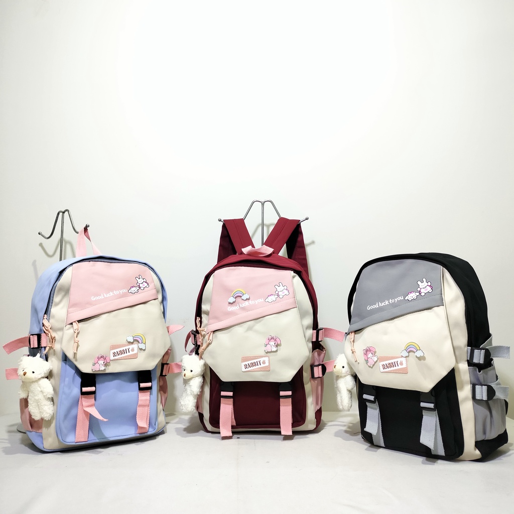 BONUS PIN &amp; Gantungan! Tas Sekolah Remaja Ransel Import Anak SD SMP SMA Backpack Kuliah Korea 402