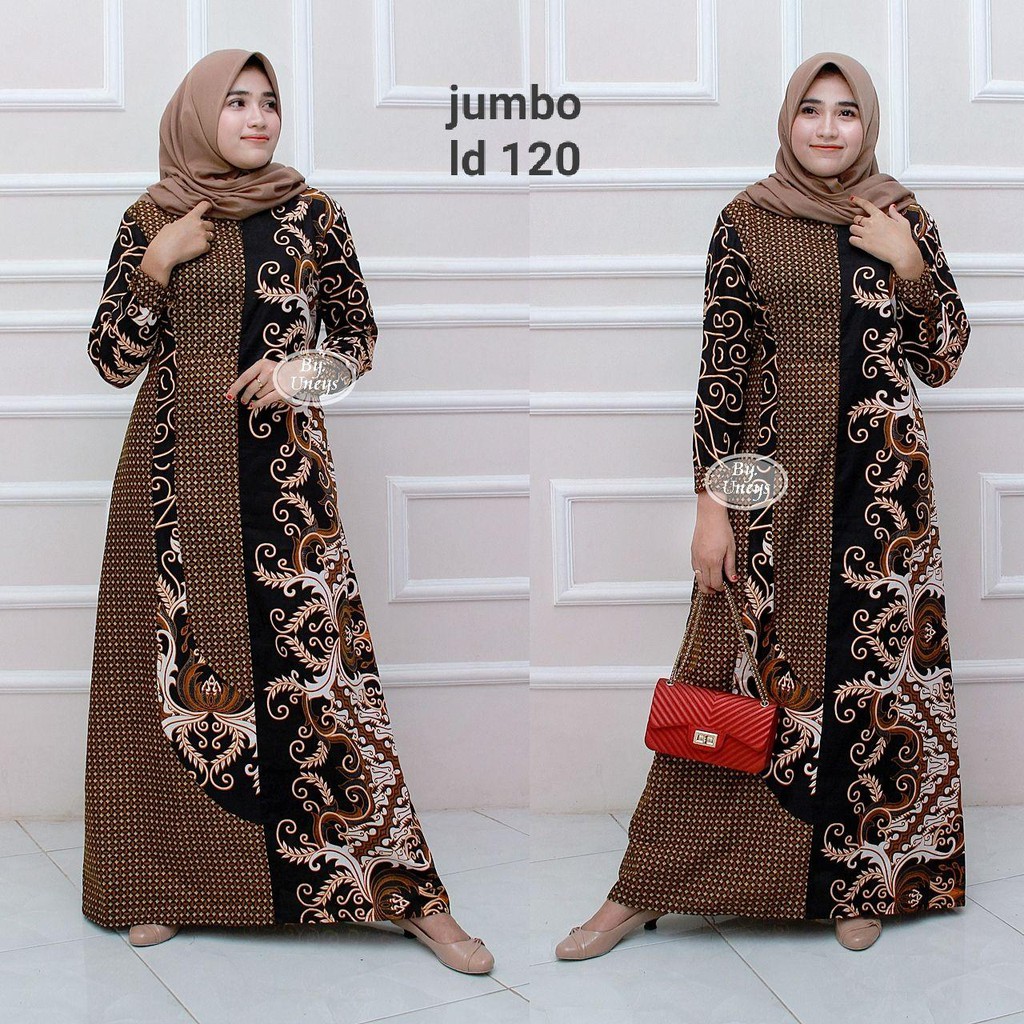 Gamis Batik Jumbo LD 110 Dan LD 120 Bahan Katun Motiv Terbaru Bisa Cod