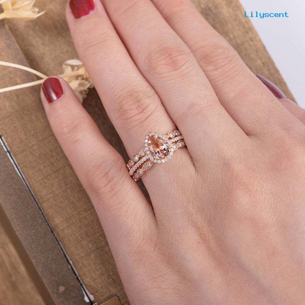 3pcs / Set Cincin Berlian Imitasi Bentuk Pir Stackable Untuk Wanita