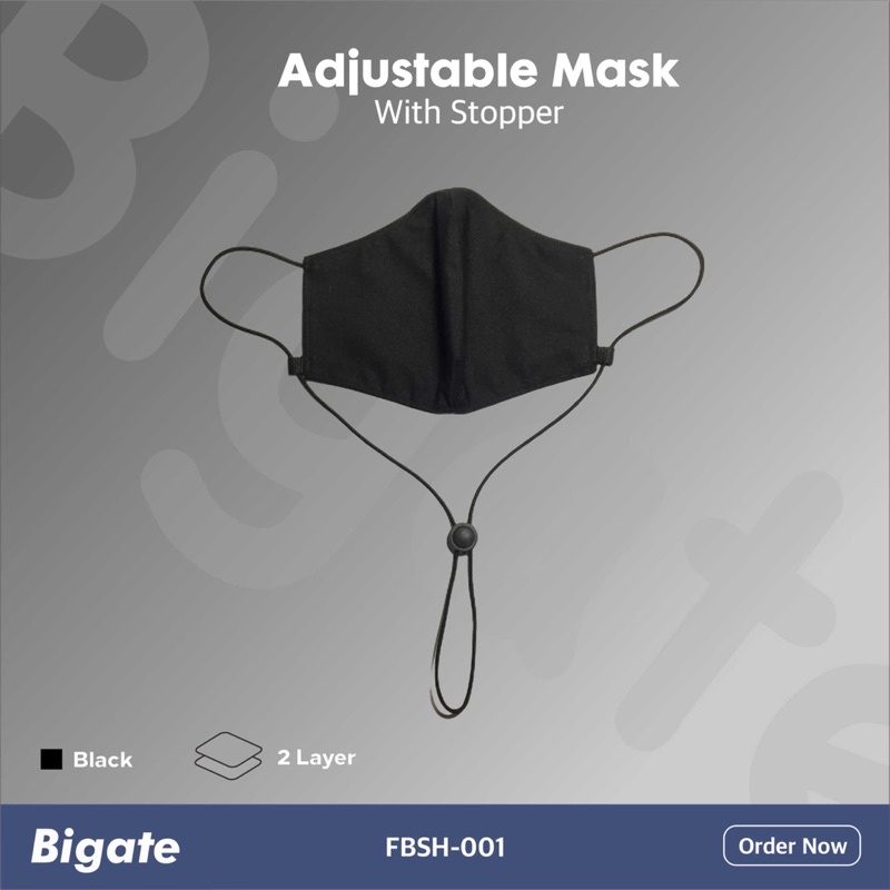 Bigate Masker Kain 2 ply Pria Non Medis Masker Adjustable Tali Stopper Masker Keren Hitam