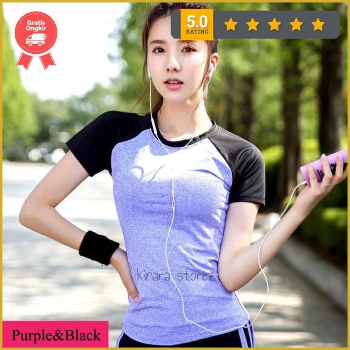 Kaos Sport T-Shirt Salur Olahraga Senam Gym Fitness Wanita - Ungu, L Exclusive